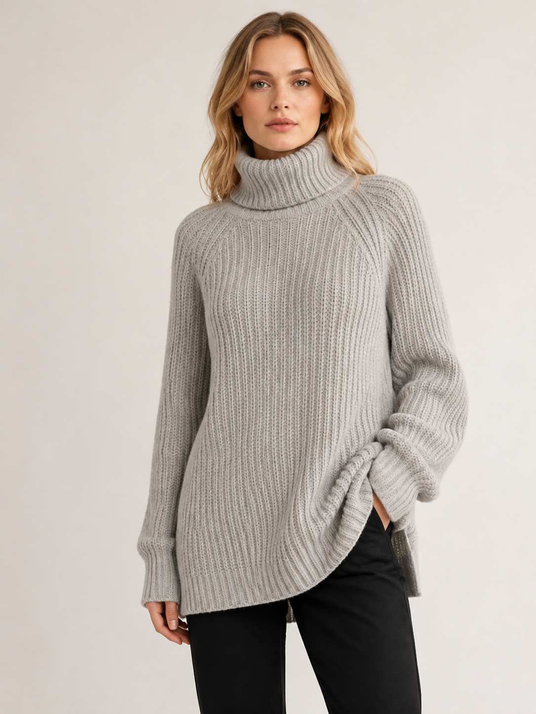 Pull femme col roulé oversize en maille épaisse