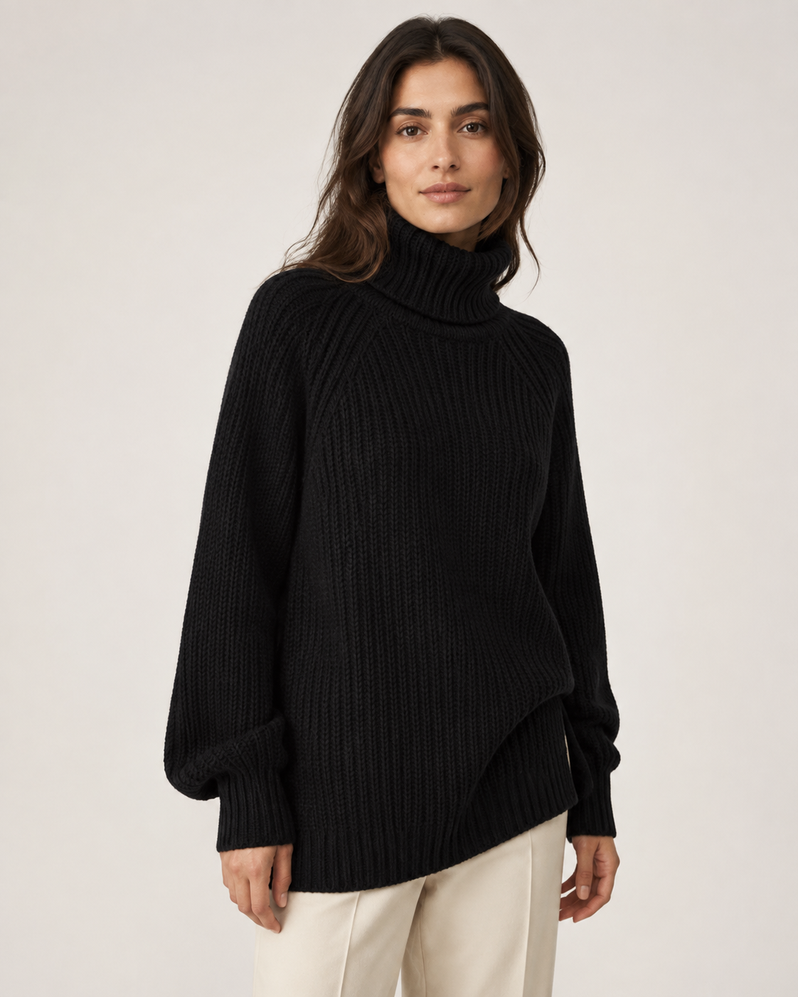 Pull femme col roulé oversize en maille épaisse