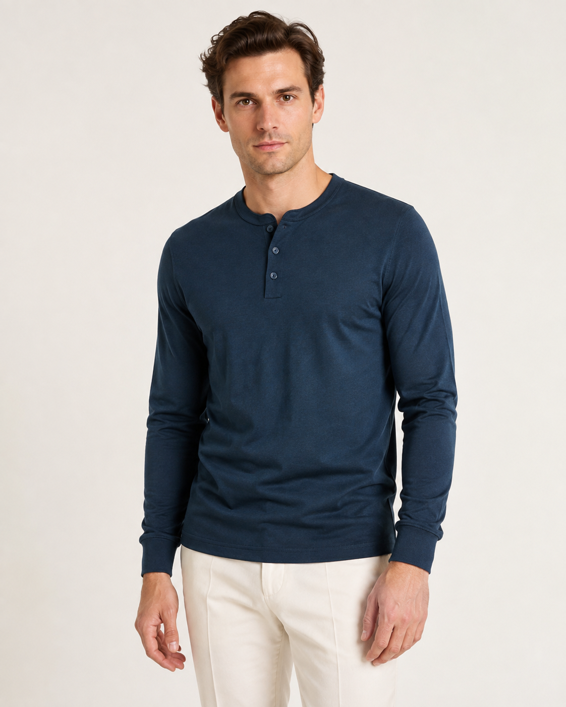 T-shirt homme manches longues col boutonné uni
