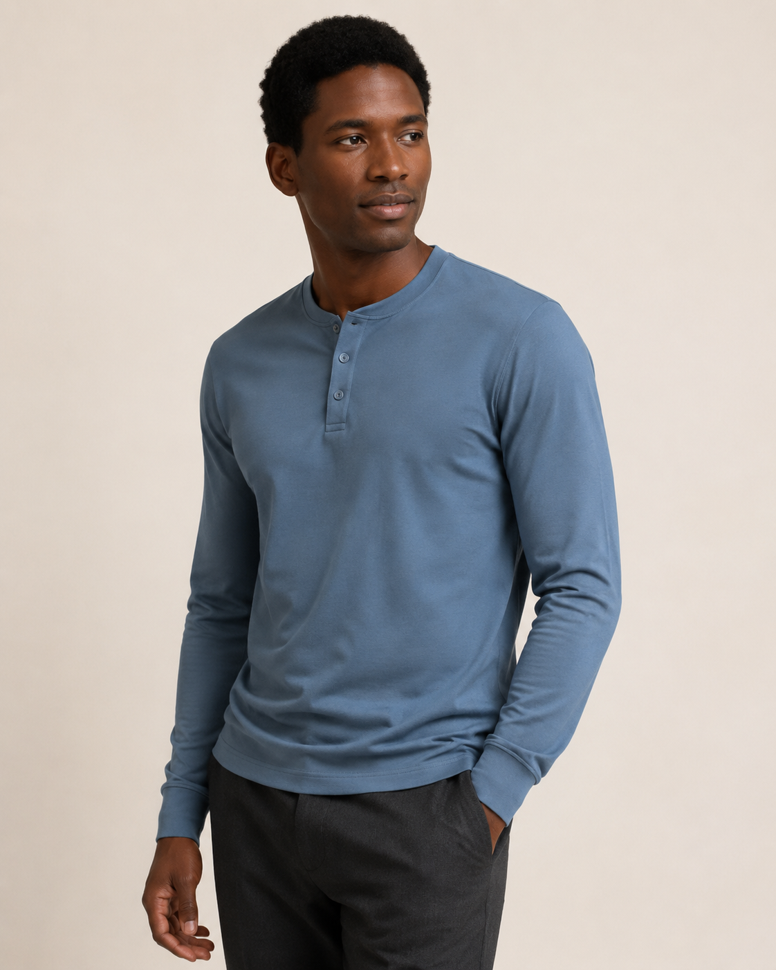 T-shirt homme manches longues col boutonné uni