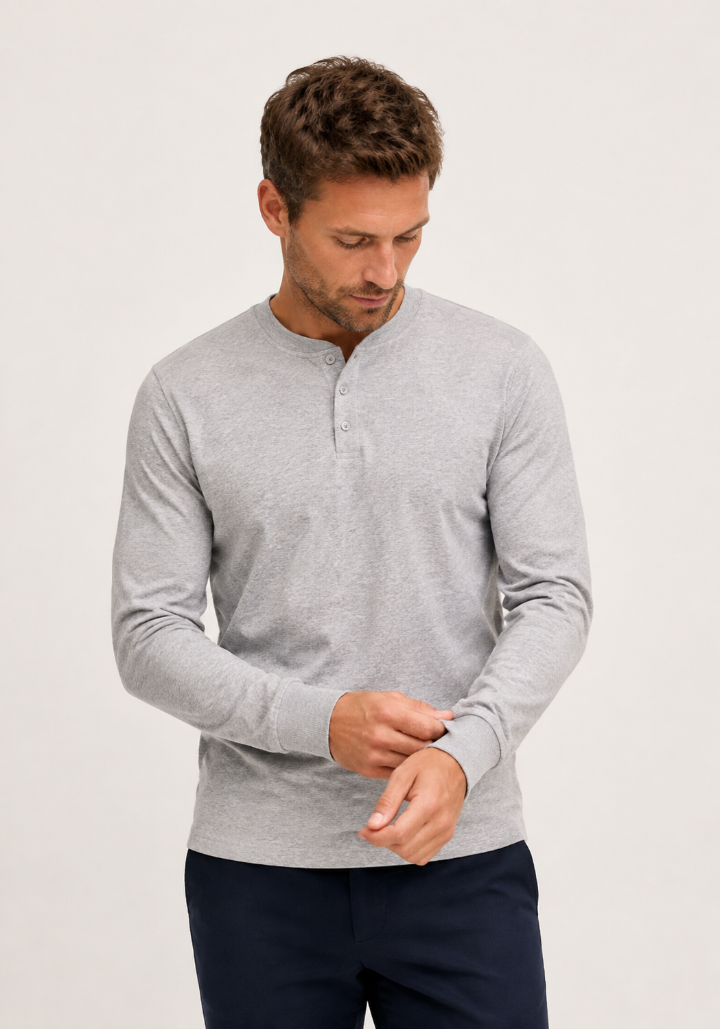 T-shirt homme manches longues col boutonné uni