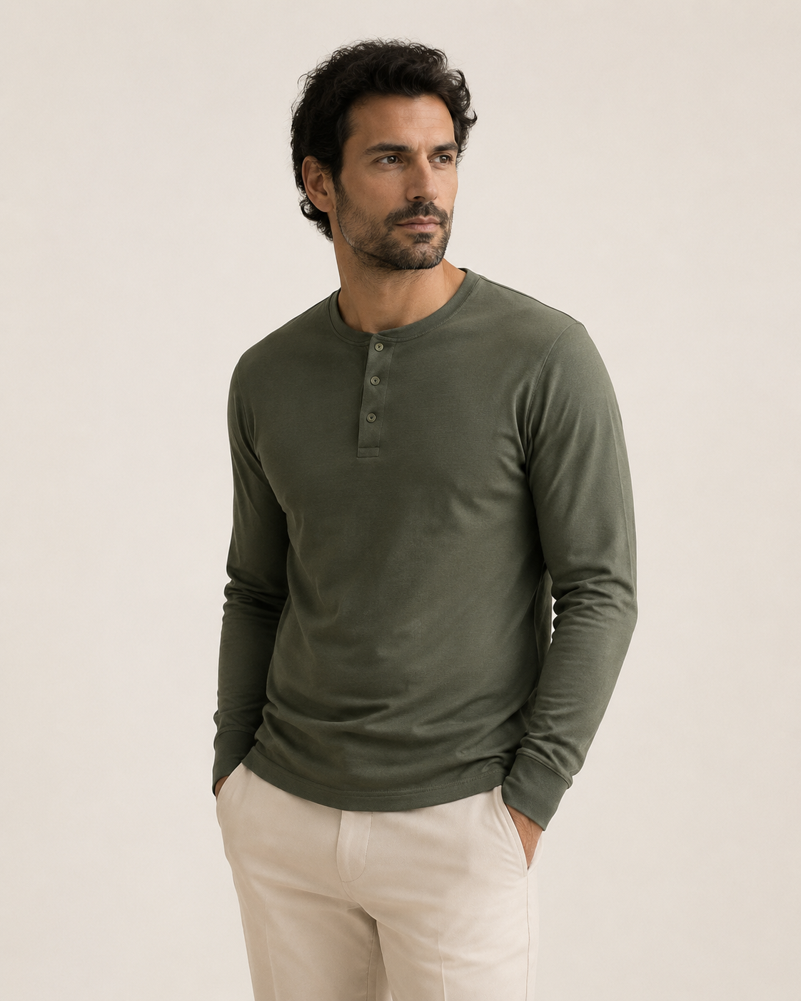 T-shirt homme manches longues col boutonné uni