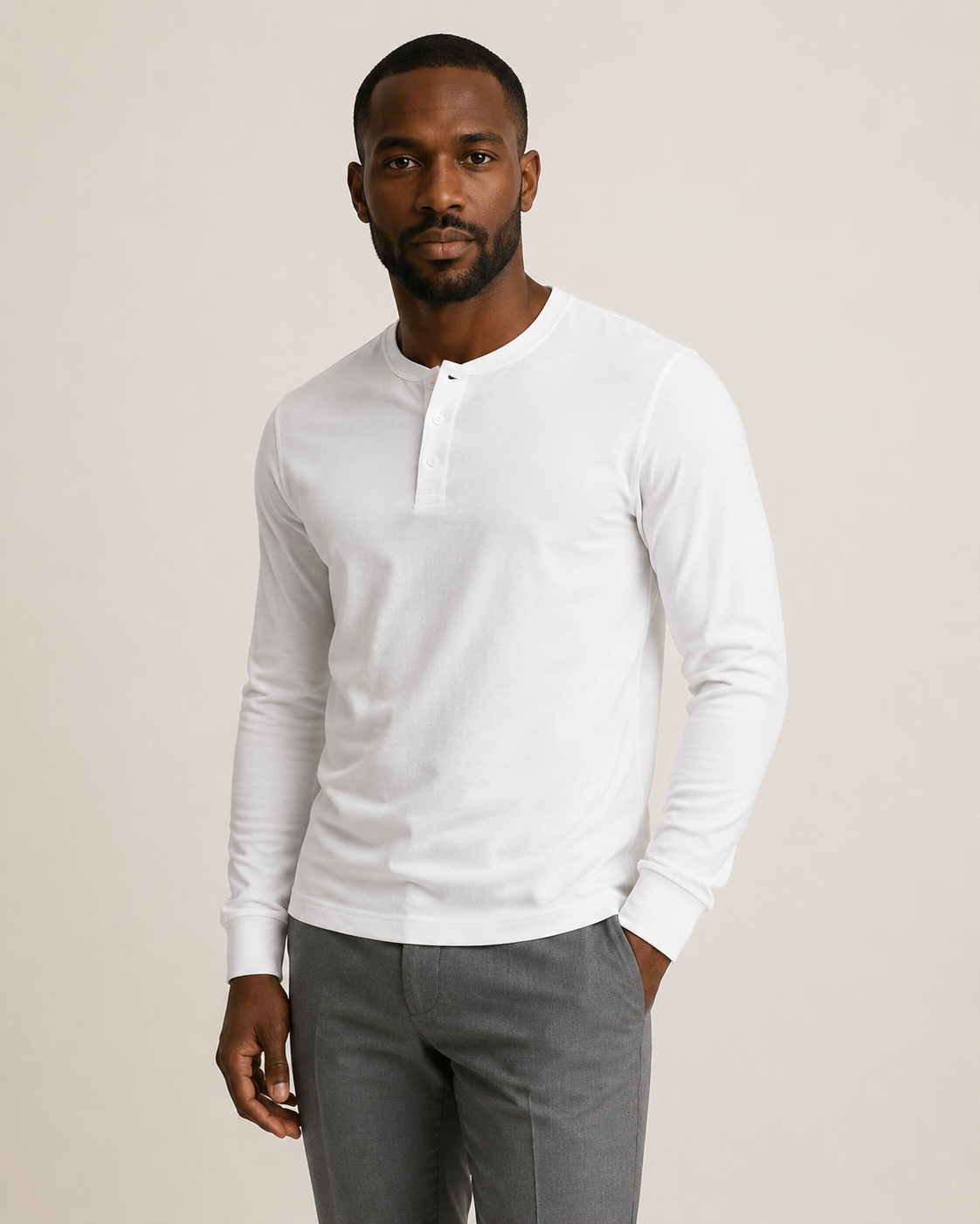 T-shirt homme manches longues col boutonné uni