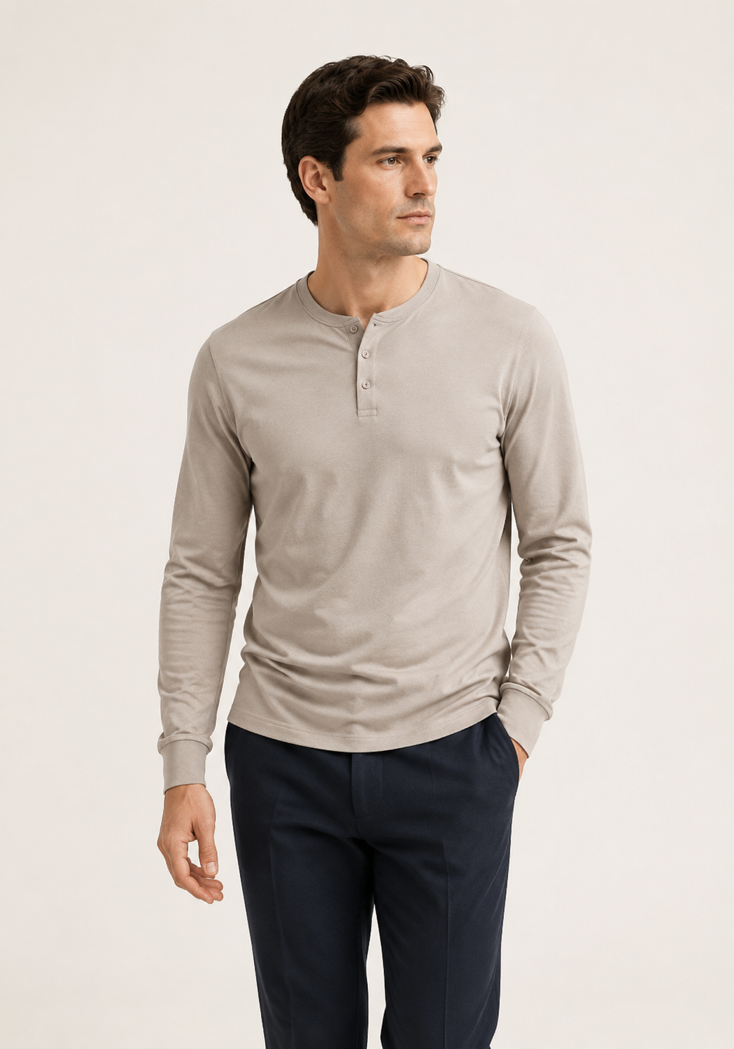 T-shirt homme manches longues col boutonné uni