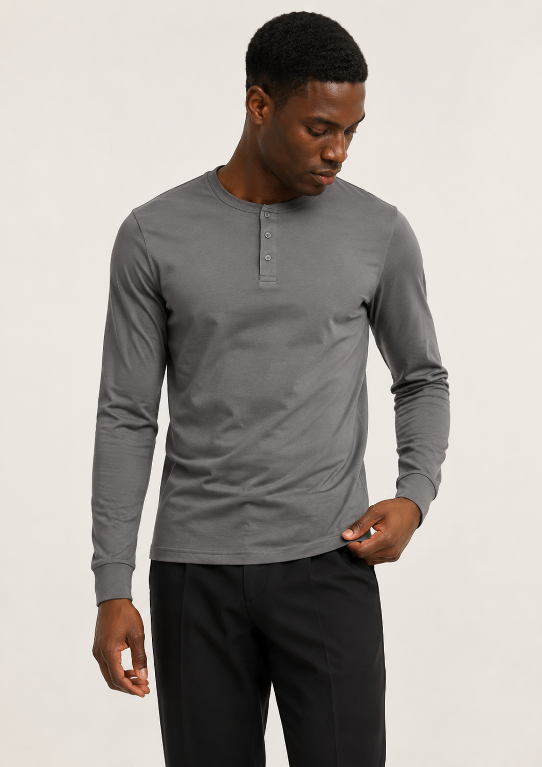 T-shirt homme manches longues col boutonné uni