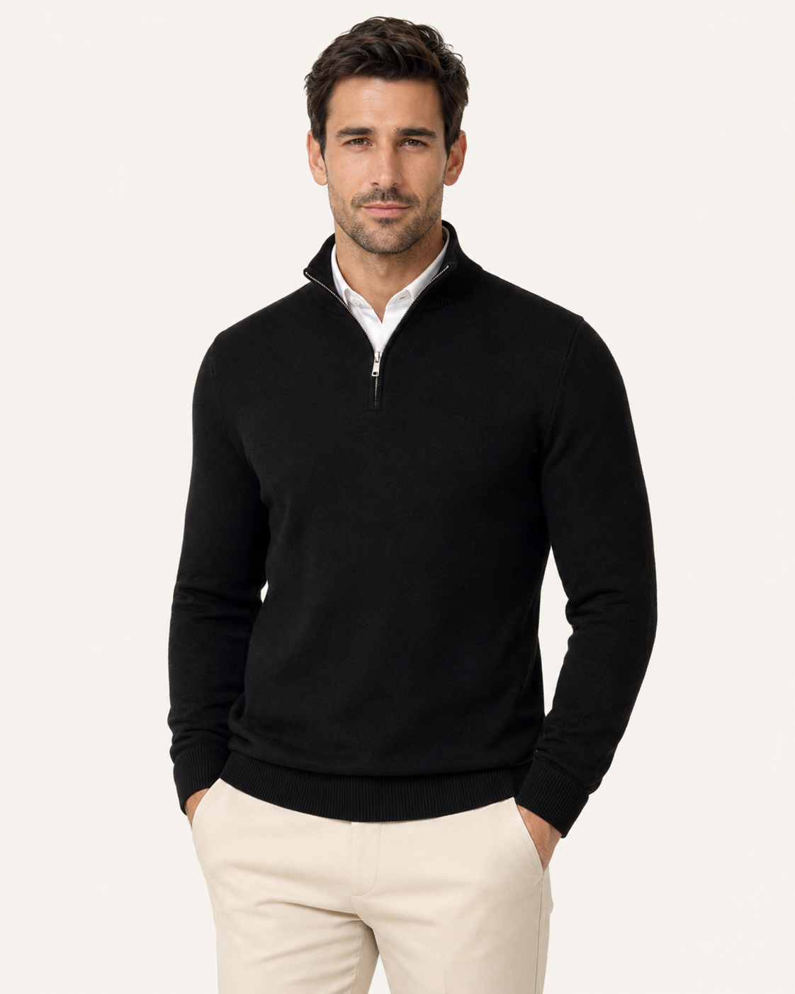 Pull homme col zippé en maille