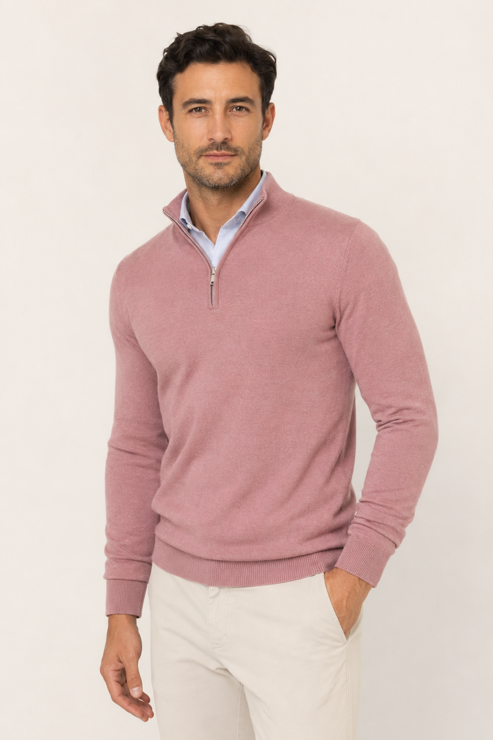 Pull homme col zippé en maille