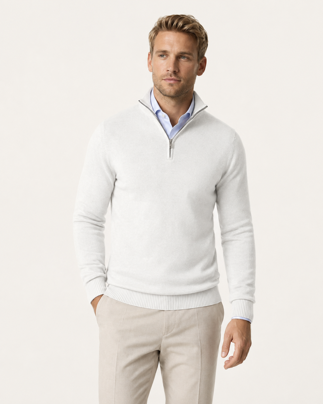 Pull homme col zippé en maille