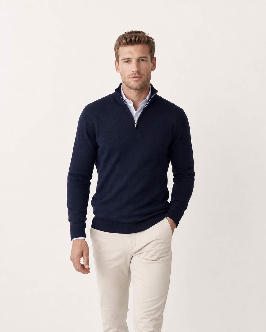 Pull homme col zippé en maille