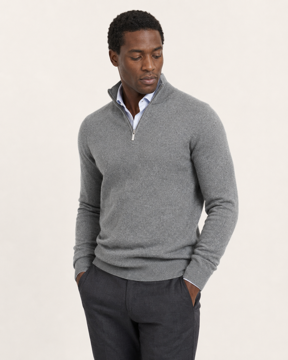 Pull homme col zippé en maille