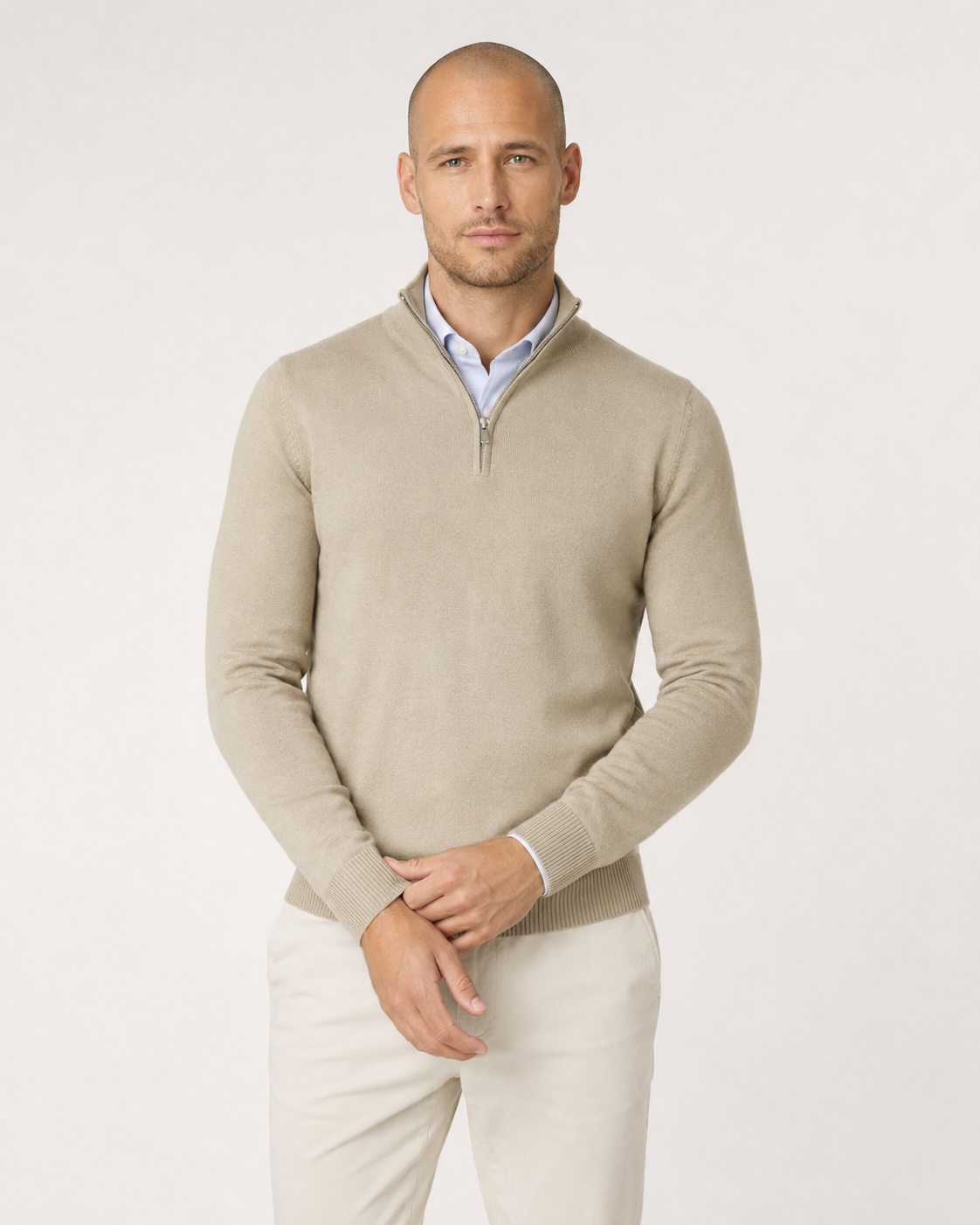 Pull homme col zippé en maille