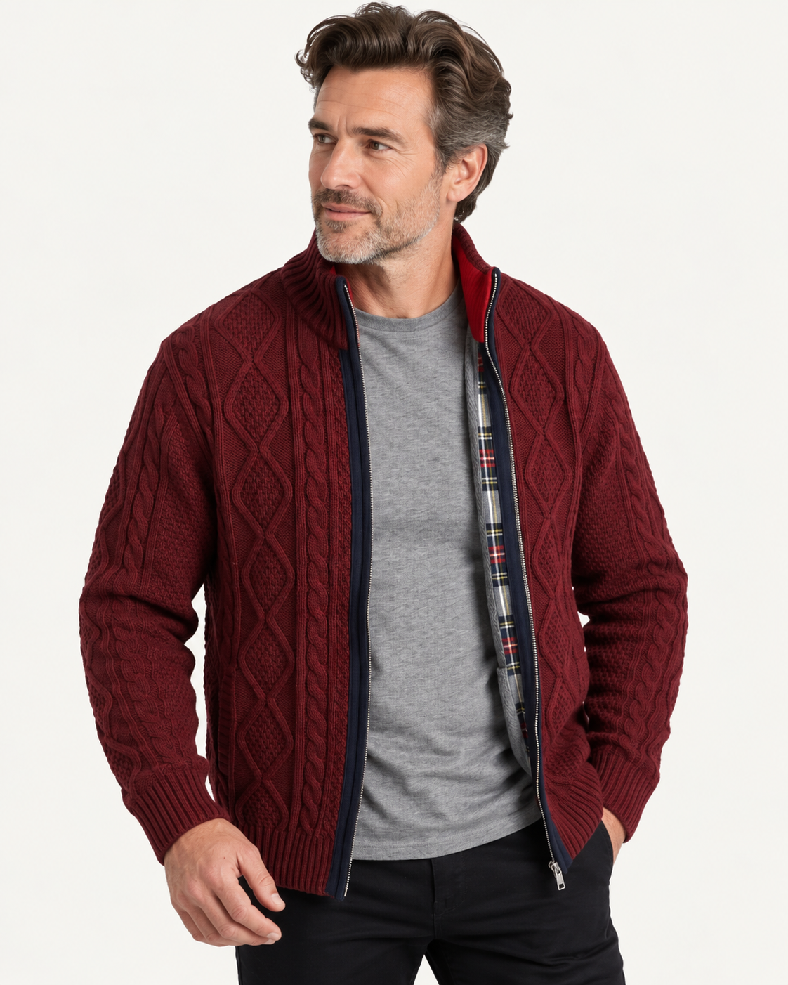 Cardigan homme doublé polaire, zippé à col montant