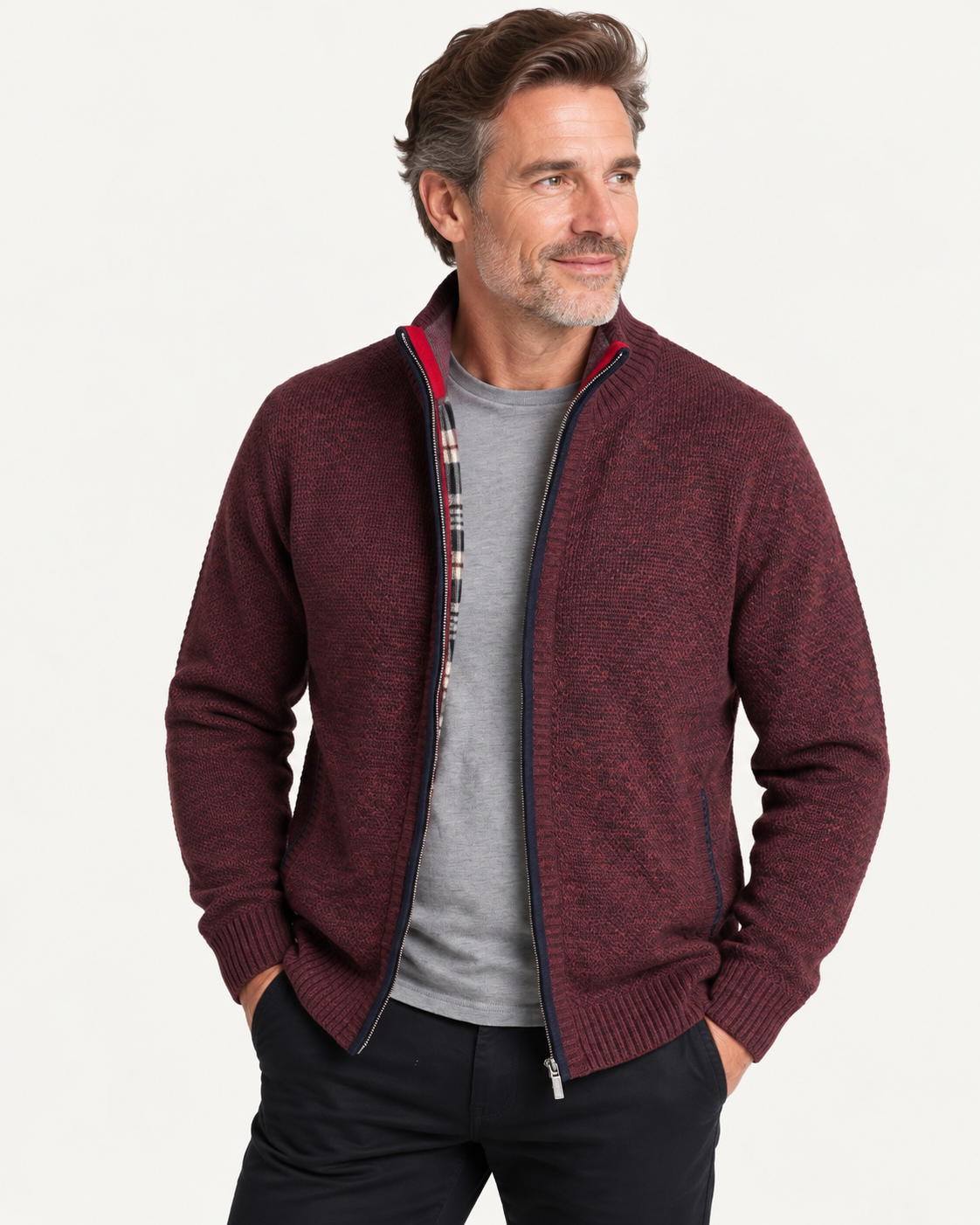 Cardigan homme doublé polaire, zippé à col montant