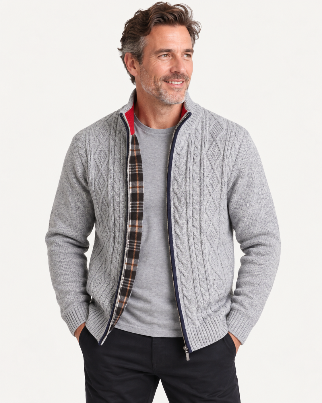 Cardigan homme doublé polaire, zippé à col montant