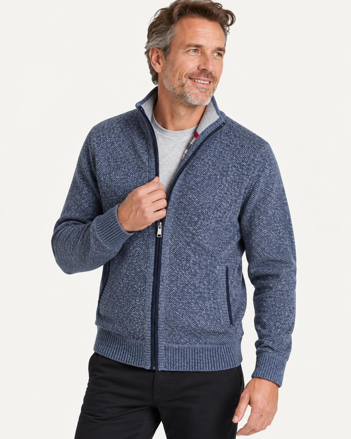 Cardigan homme doublé polaire, zippé à col montant