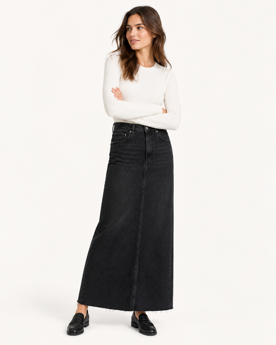 Jupe longue femme en jean, taille haute