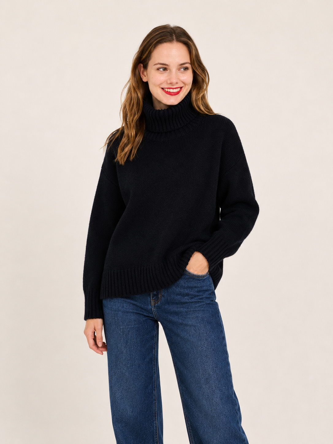 Pull femme col roulé oversize