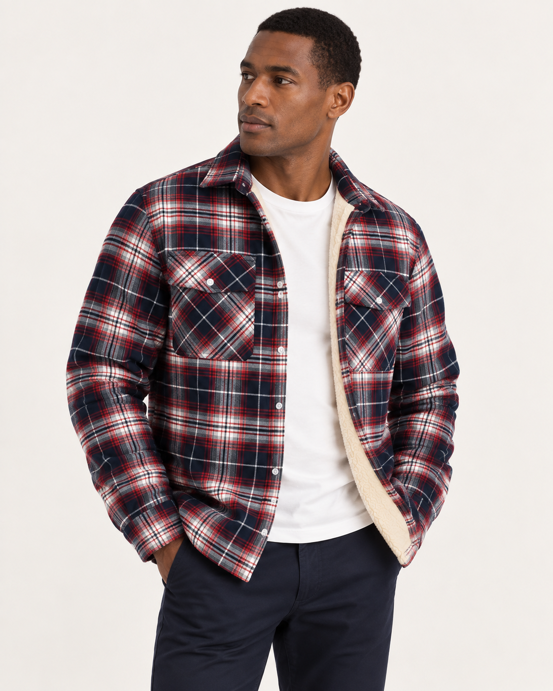 Veste à Carreaux Doublée en Sherpa pour Homme