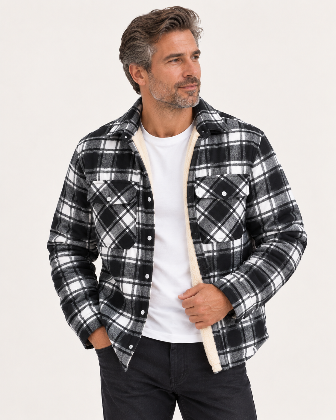 Veste à Carreaux Doublée en Sherpa pour Homme