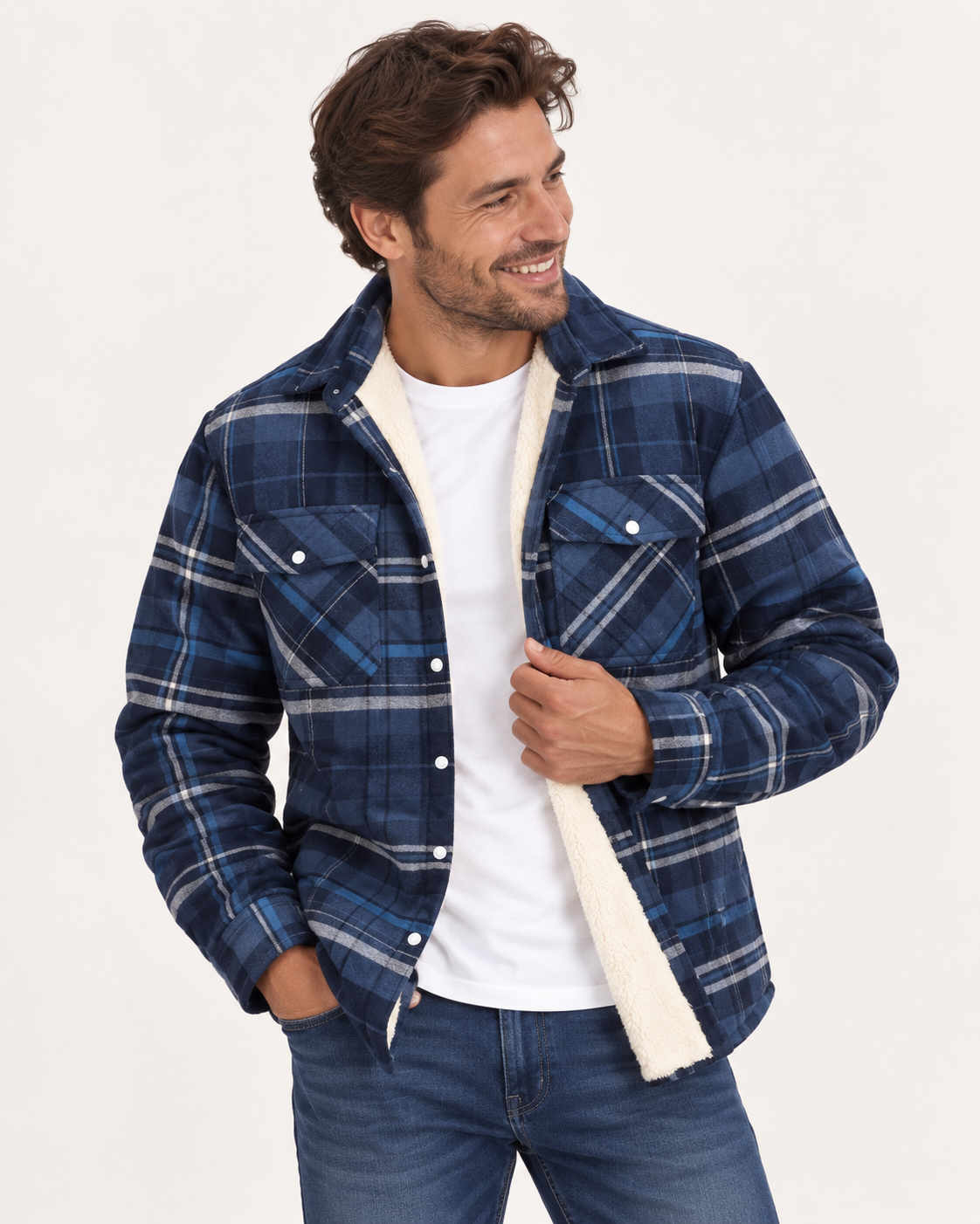 Veste à Carreaux Doublée en Sherpa pour Homme