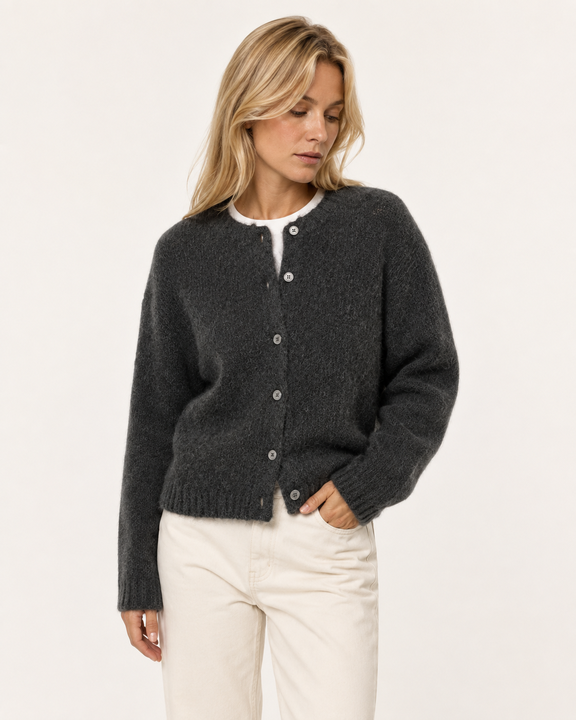 Cardigan femme col rond boutonné
