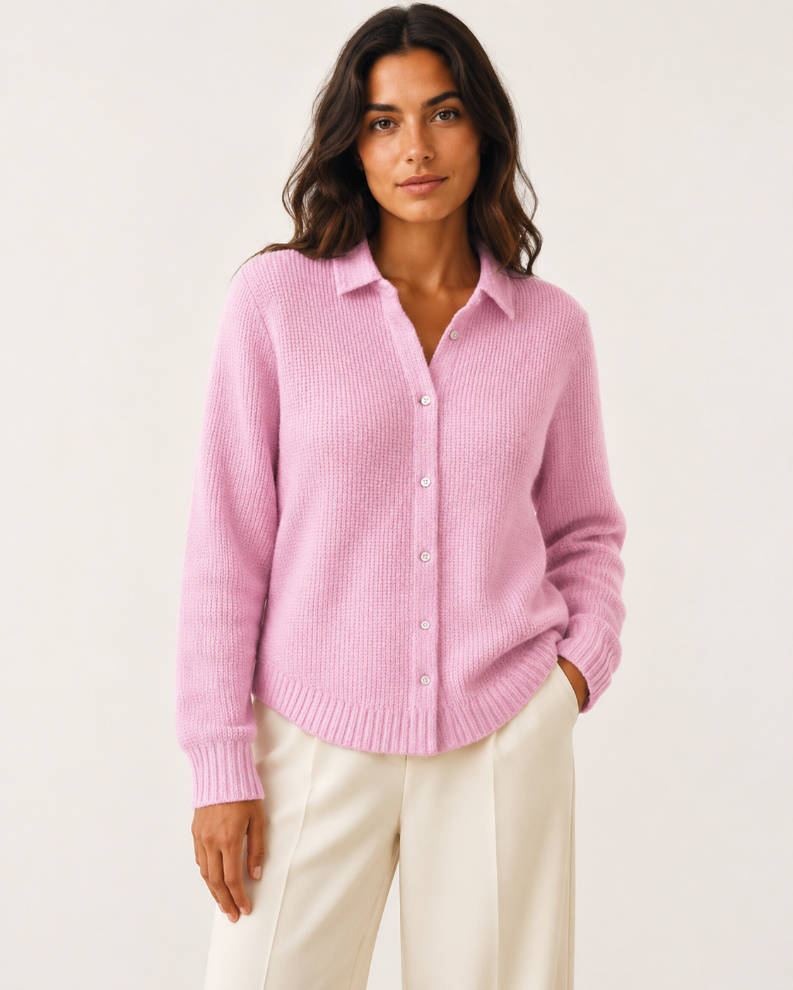 Chemise femme en maille à col chemise