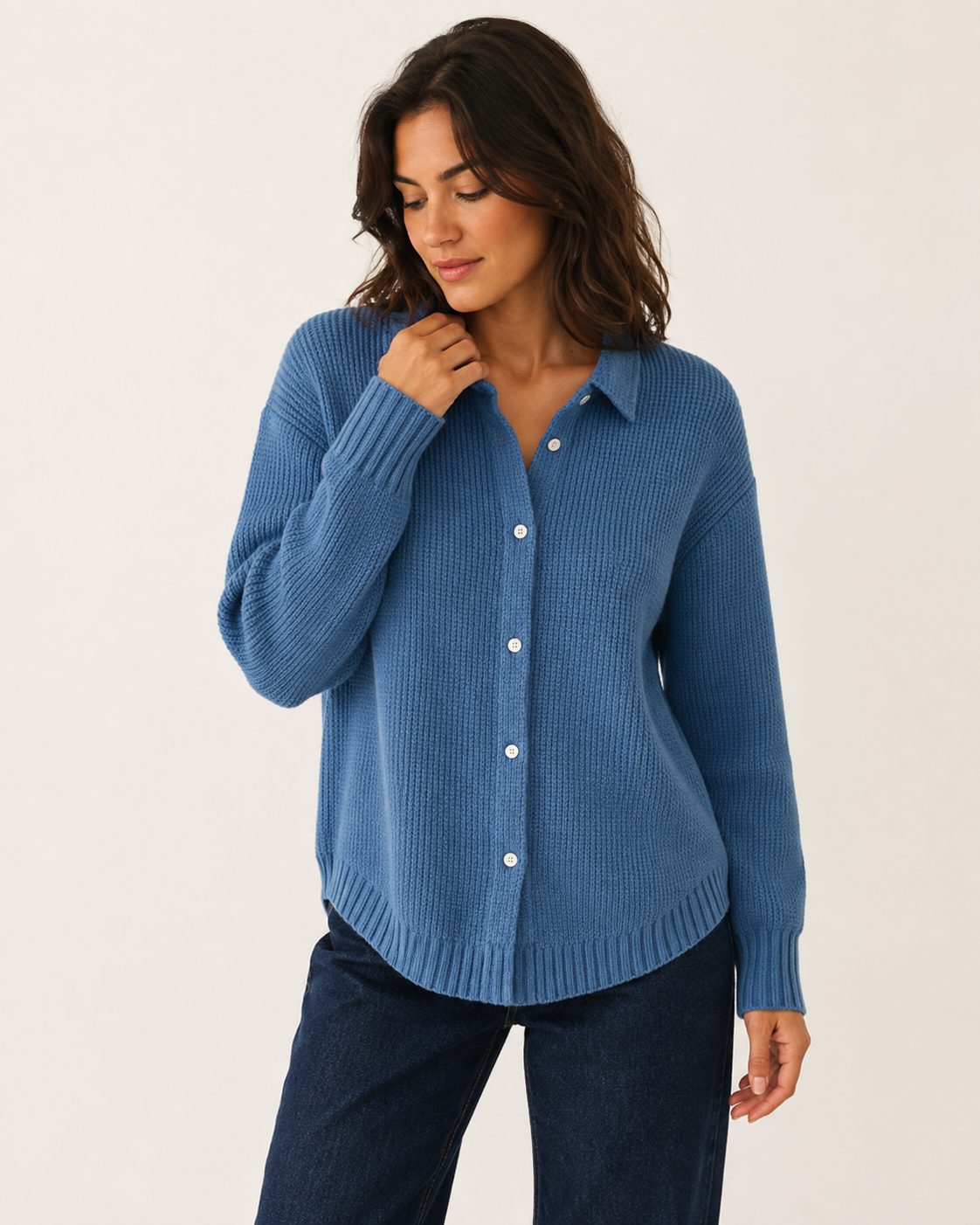 Chemise femme en maille à col chemise