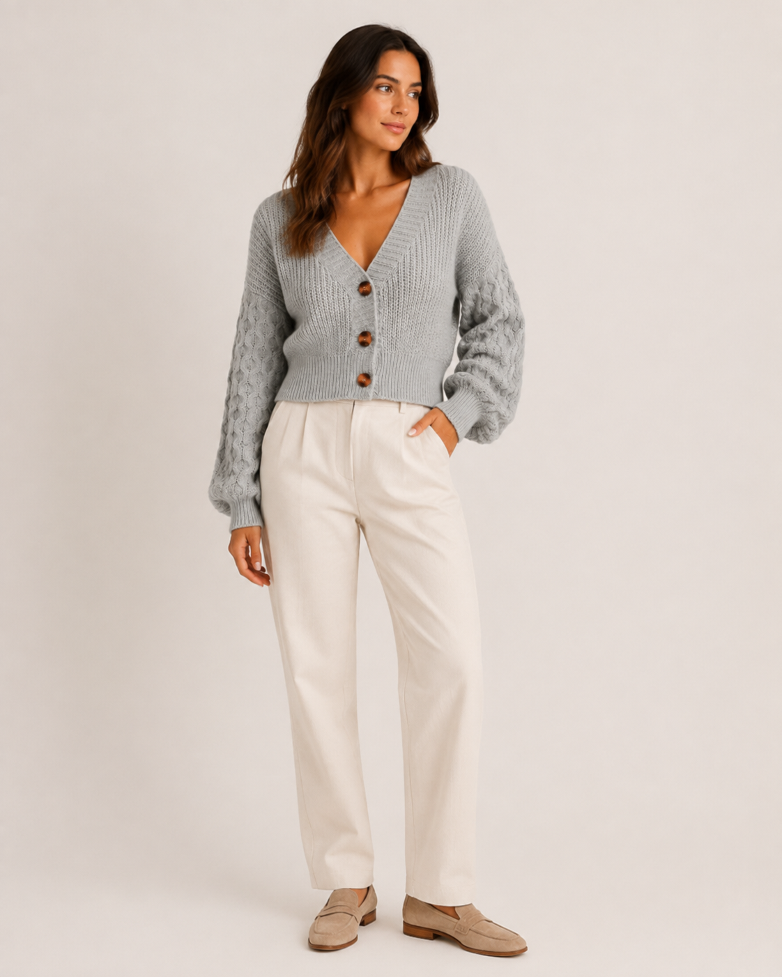 Cardigan femme court en maille torsadée