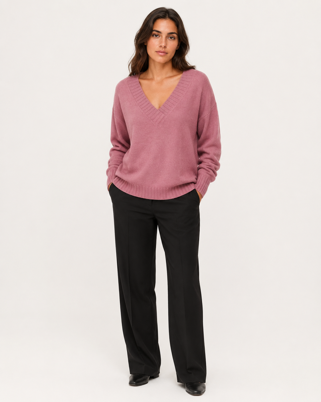 Pull femme col en V en maille