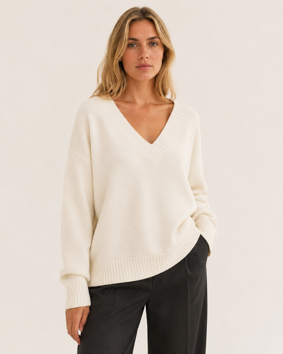 Pull femme col en V en maille