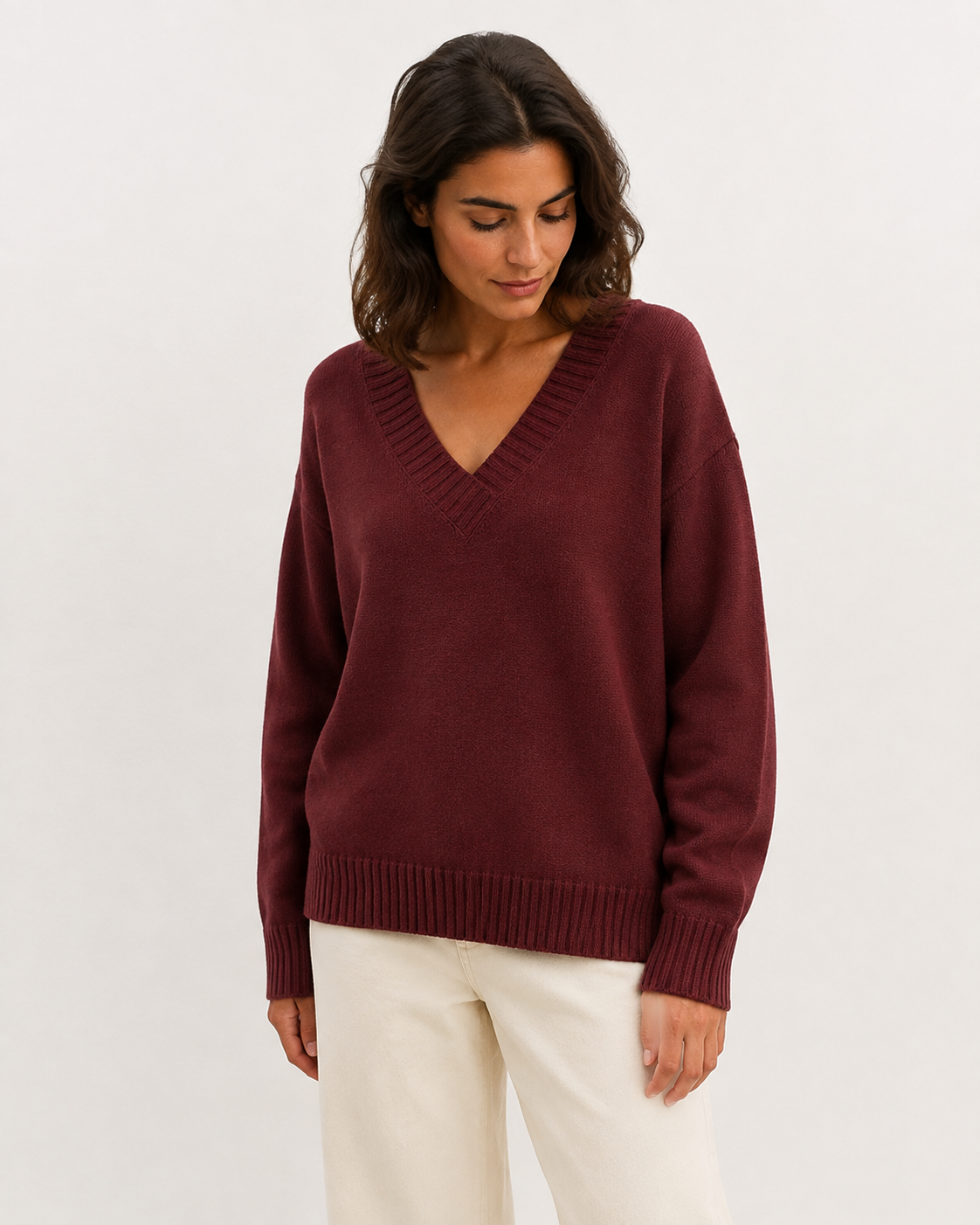 Pull femme col en V en maille