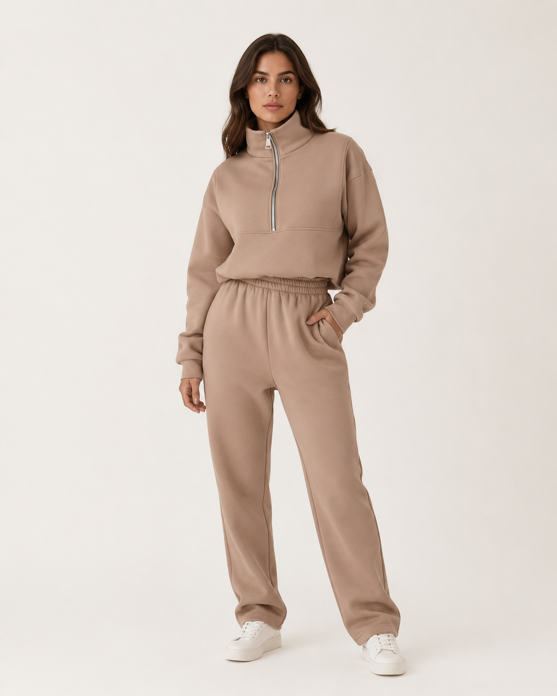 Ensemble jogging femme col zippé oversize