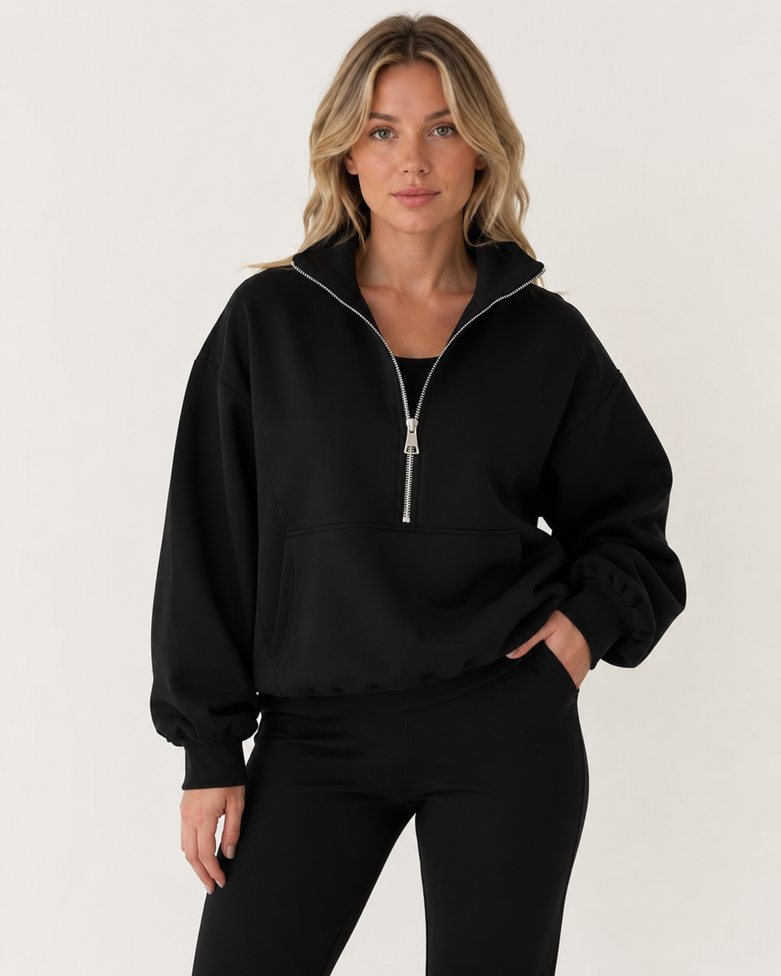 Ensemble jogging femme col zippé oversize