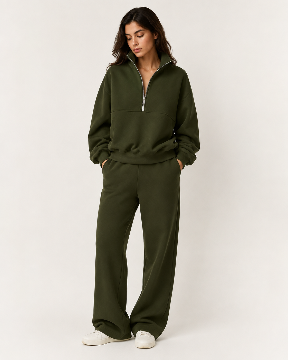 Ensemble jogging femme col zippé oversize