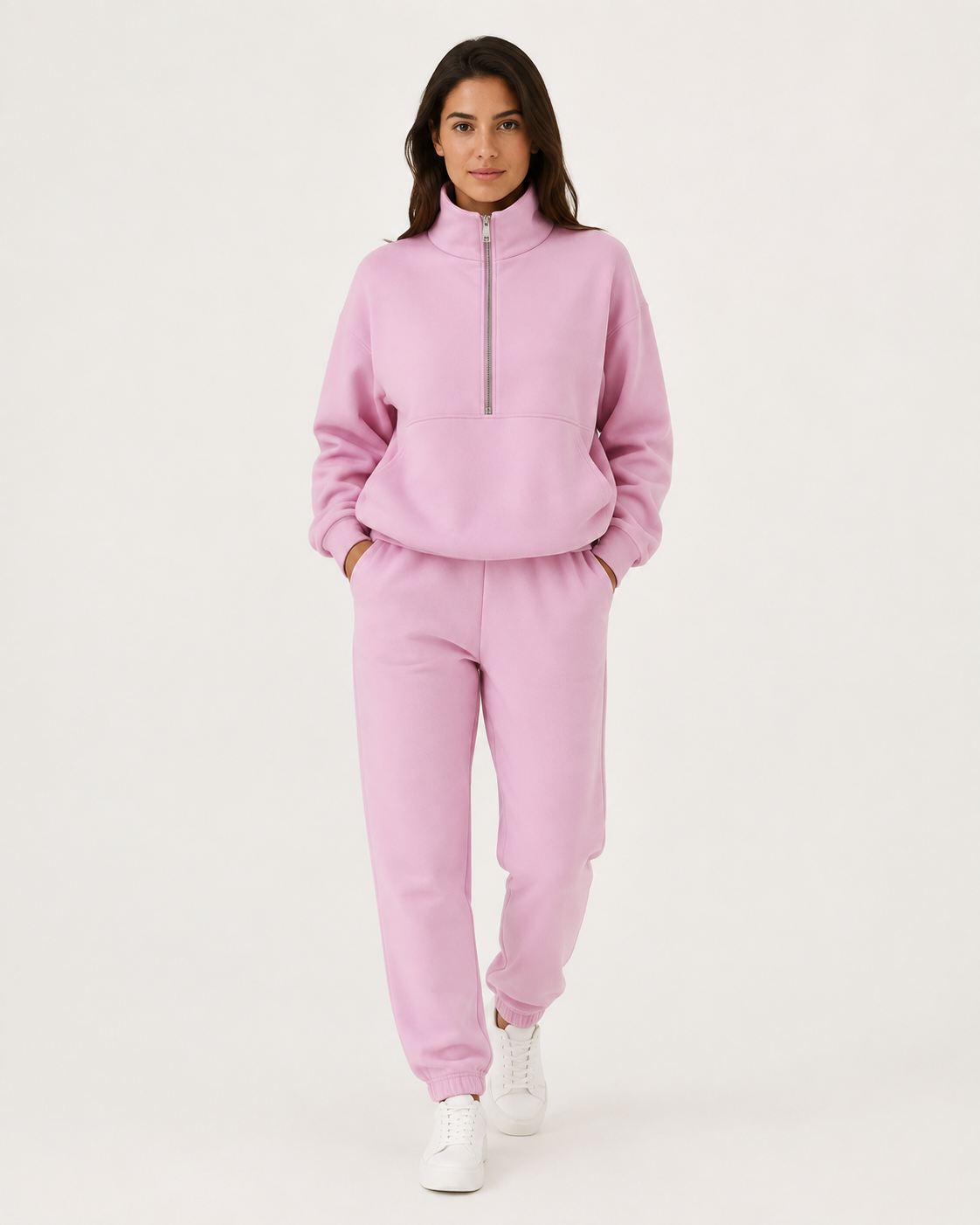 Ensemble jogging femme col zippé oversize
