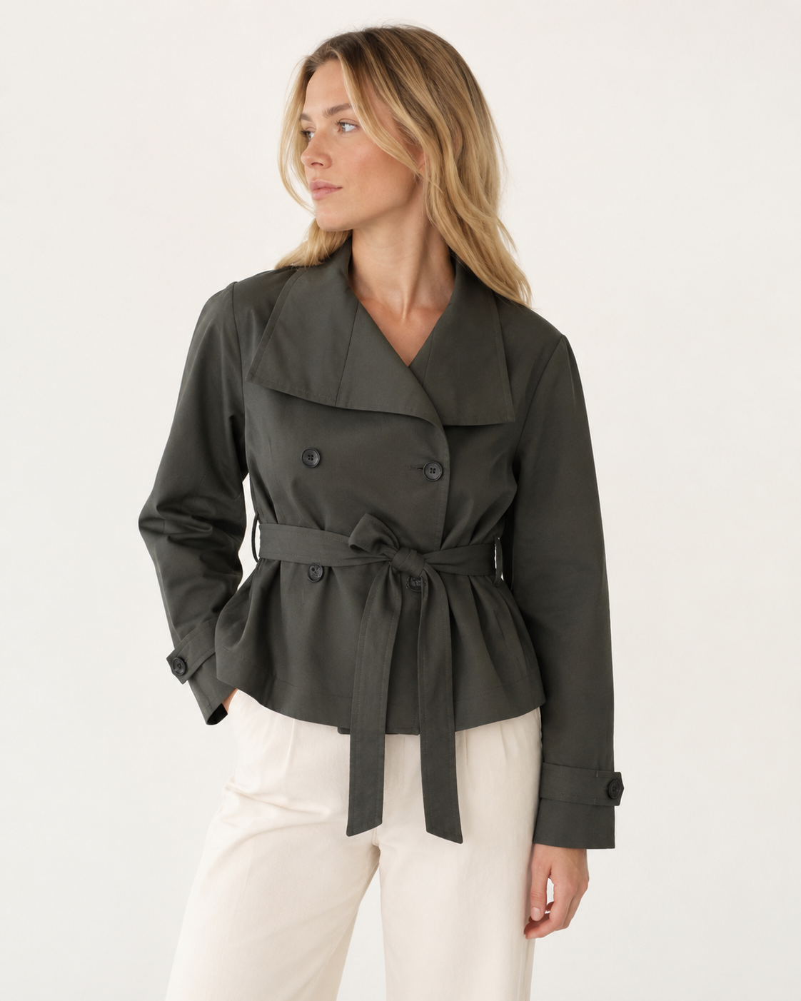 Trenchcoat femme col montant à ceinture