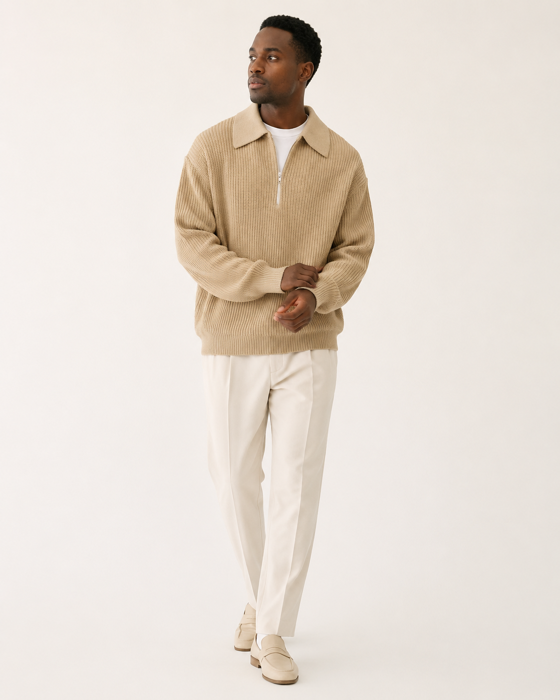Pull homme col chemise zippé oversize