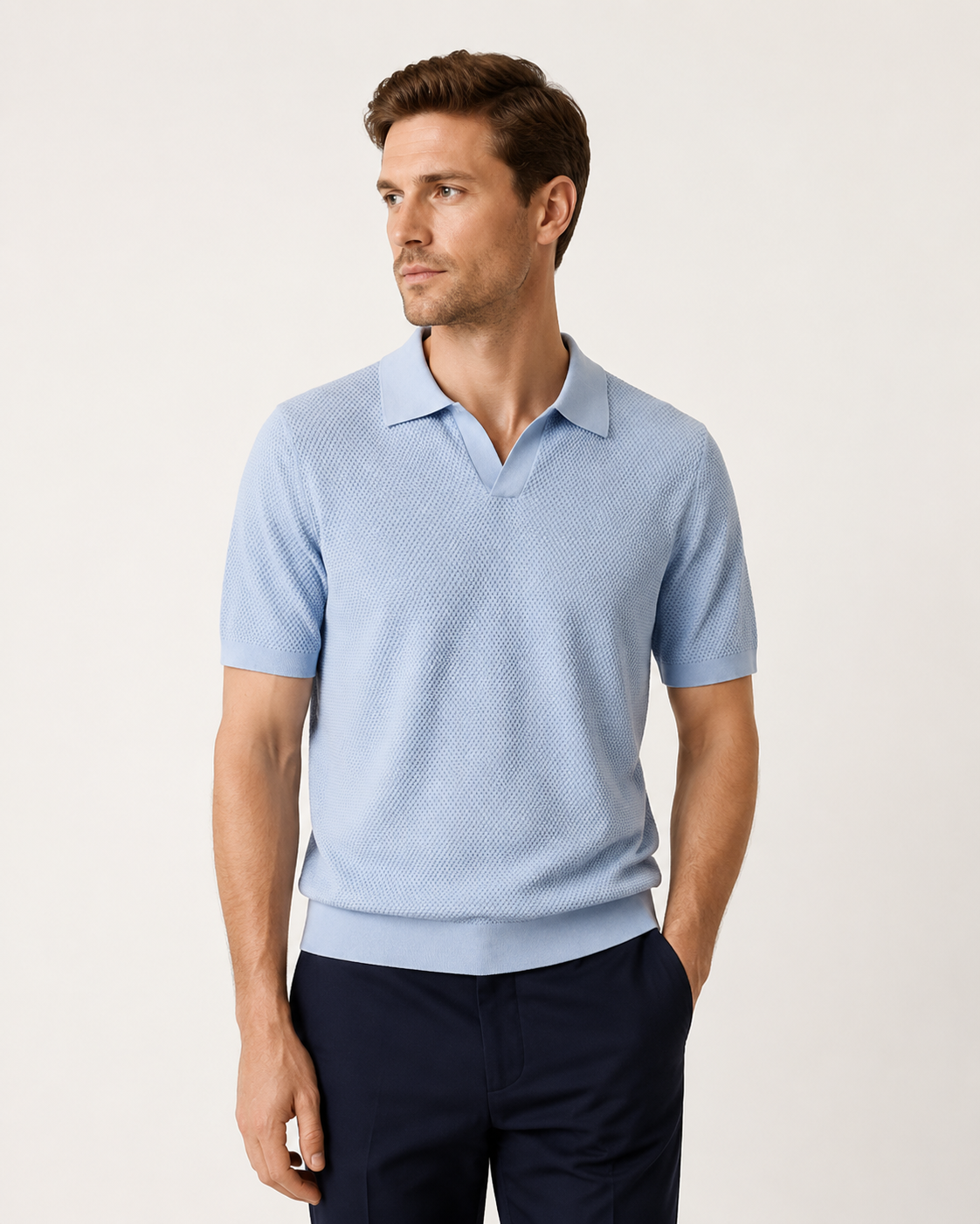 Polo homme manches courtes en maille texturée