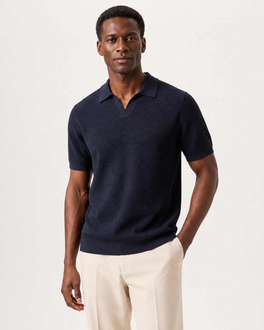 Polo homme manches courtes en maille texturée