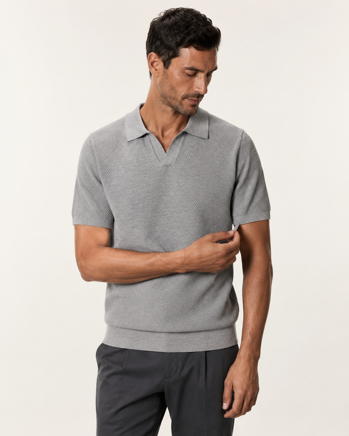 Polo homme manches courtes en maille texturée