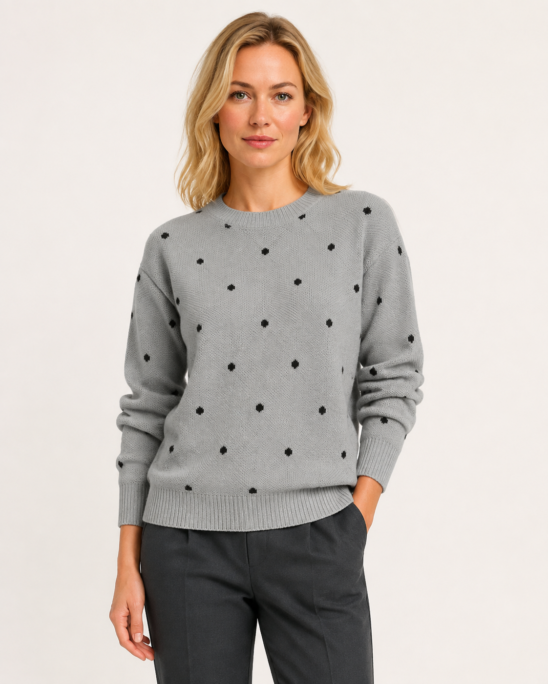 Pull femme col rond à pois