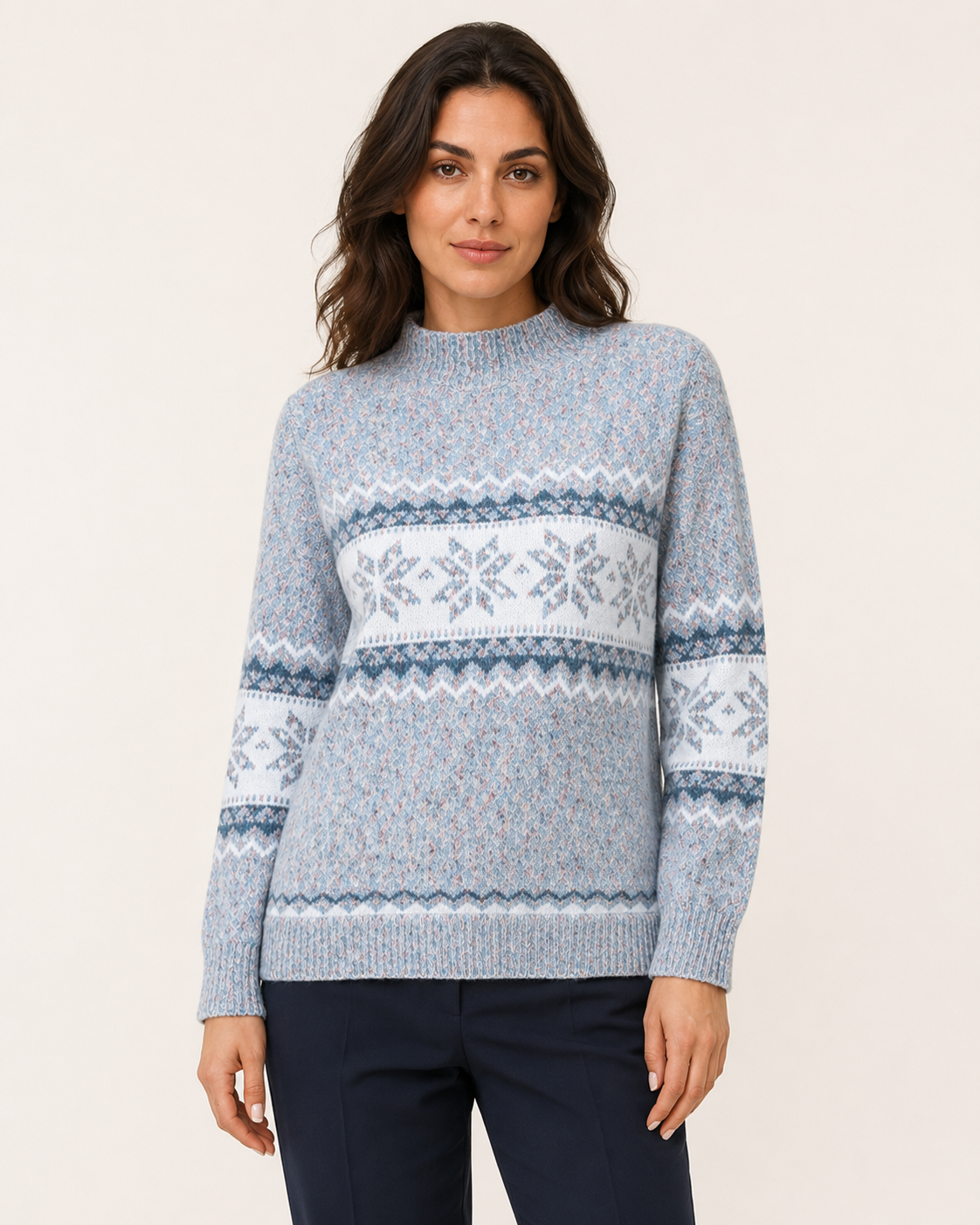 Pull femme col montant à motif jacquard