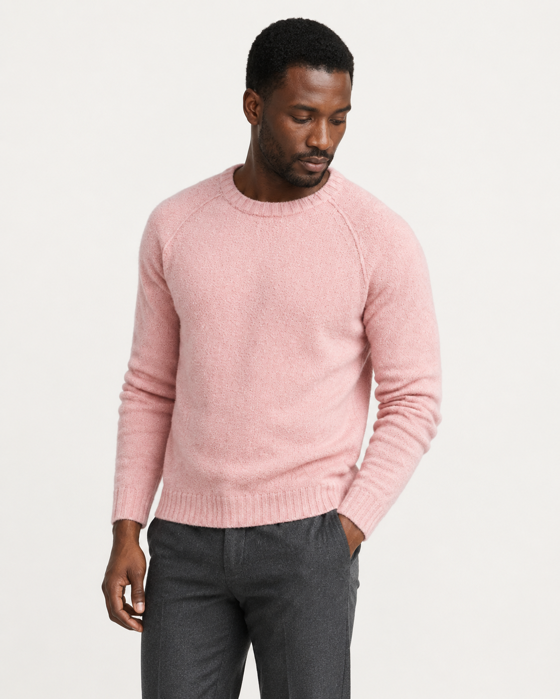 Pull homme col rond en maille douce à manches raglan