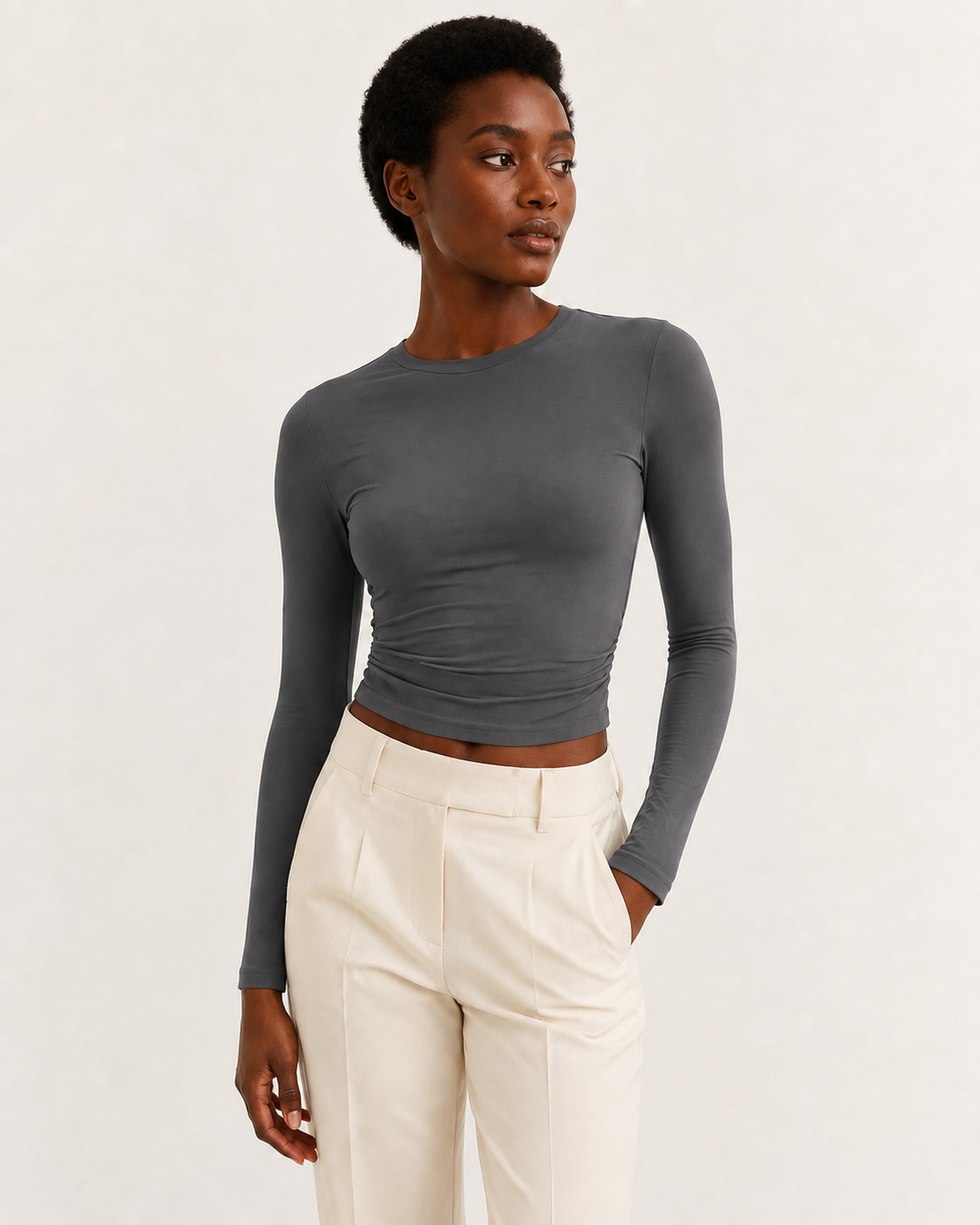 Top femme slim fit noir à manches longues