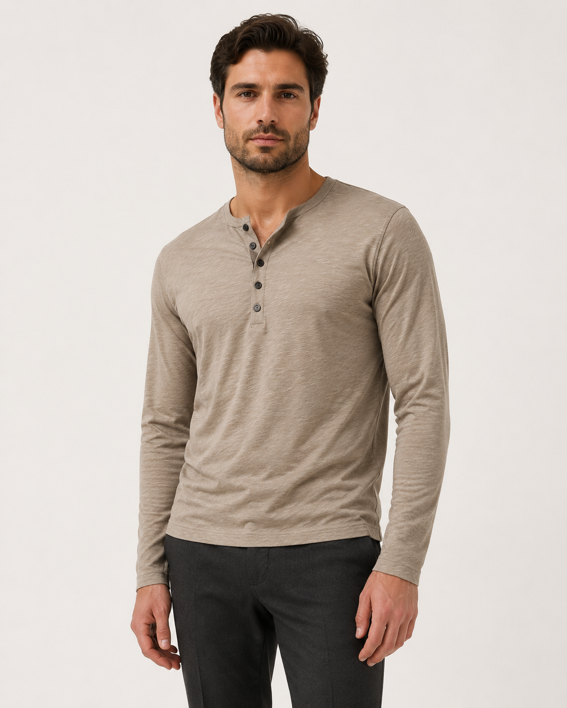 T-shirt homme manches longues col boutonné