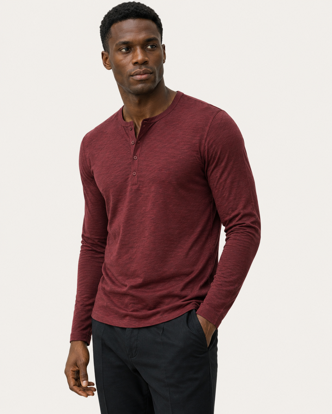 T-shirt homme manches longues col boutonné