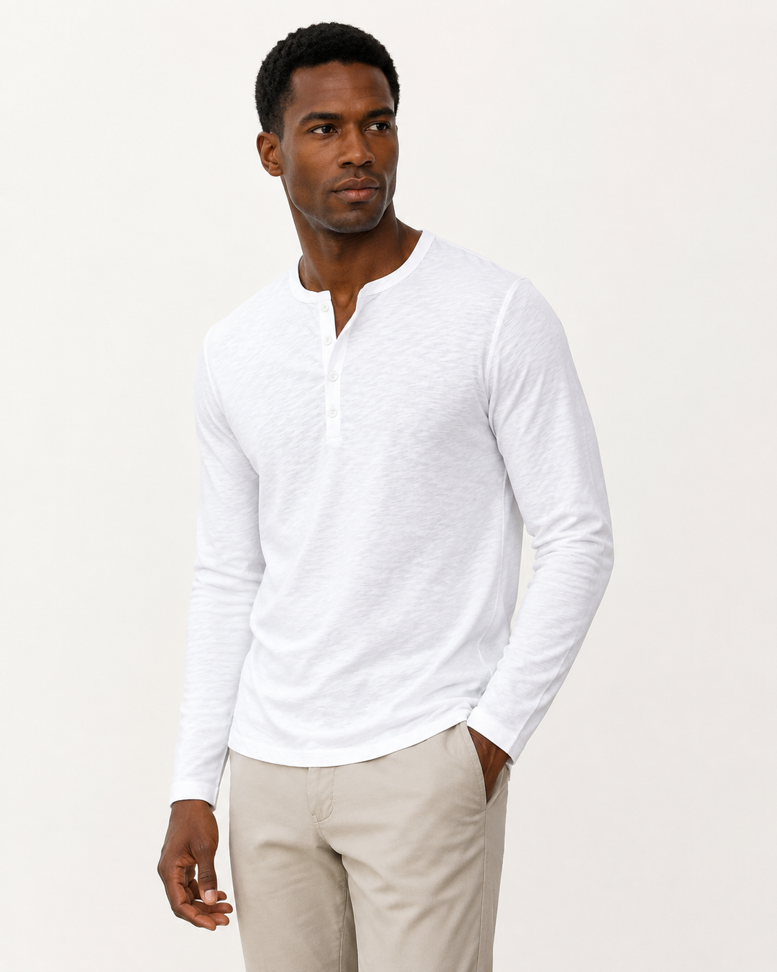 T-shirt homme manches longues col boutonné