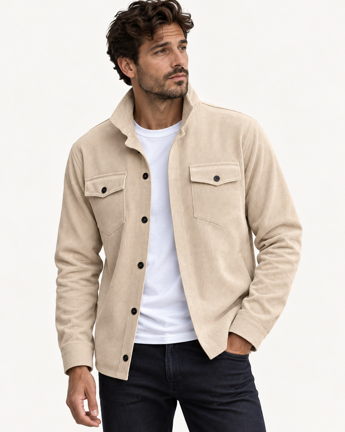 Surchemise en Velours Côtelé Boutonnée pour Homme