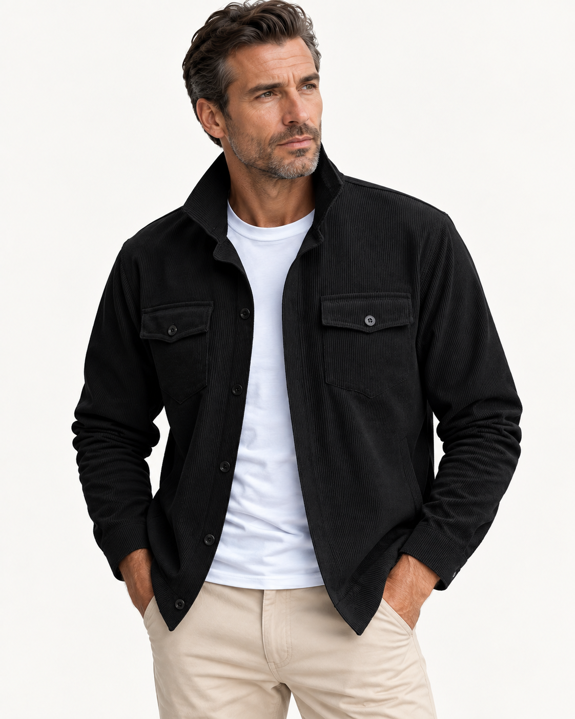 Surchemise en Velours Côtelé Boutonnée pour Homme