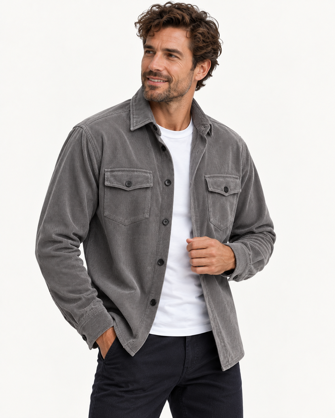 Surchemise en Velours Côtelé Boutonnée pour Homme